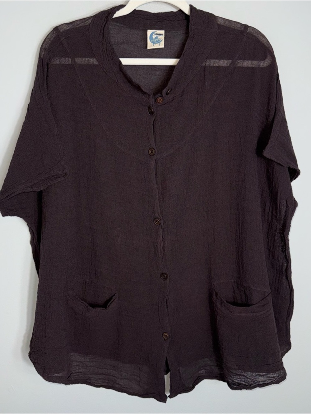 Jaded Gypsy Gauze Cotton Tunic Blouse-Brown-Lagenlook-Lightweight-Size L/XL